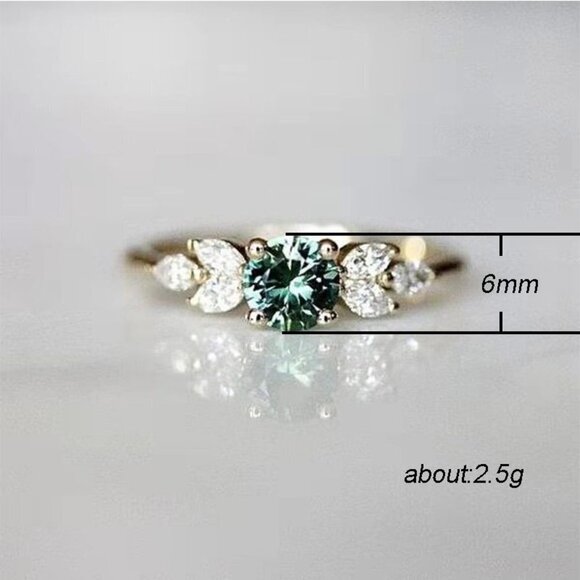 ⚡ Flower Olive Green Round Marquis Gemstone Zircon Rings for Women, PD129 - Picture 9 of 9